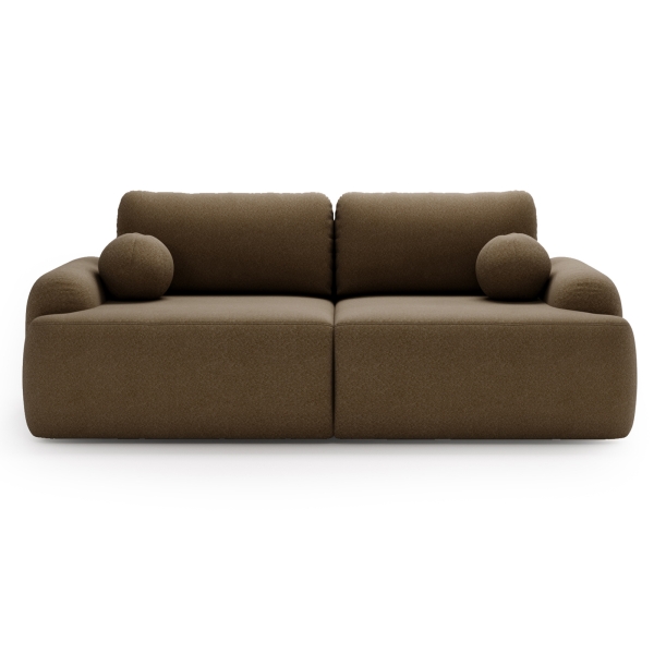 NOWOCZESNA KANAPA SOFA AGAT W BRĄZOWEJ TKANINIE BARANEK - PRZÓD